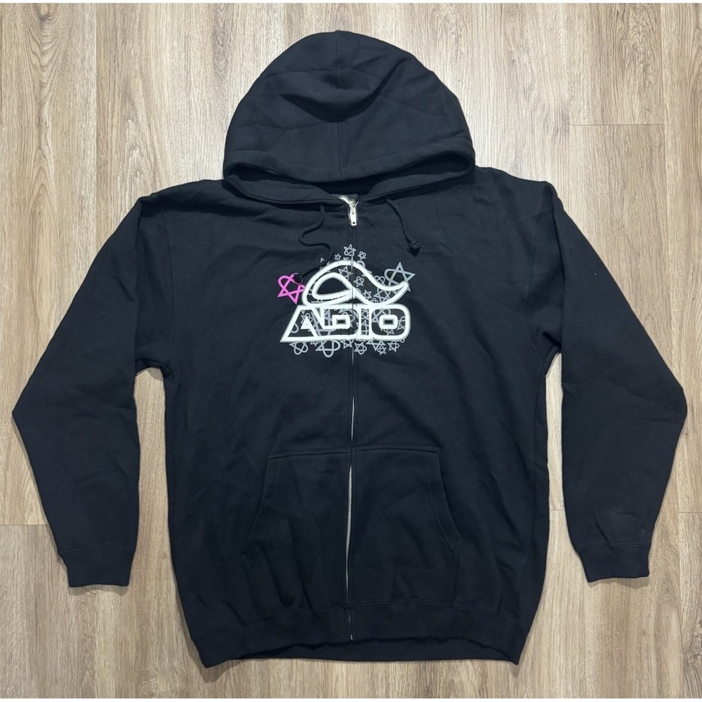 Y2K ADIO Heartagram‎ Skateboarding Black Zip Up Hoodie Size L